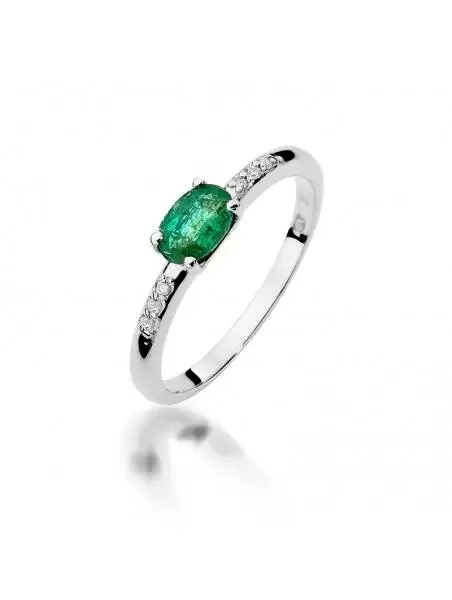 Ring In 14kt Gold with Emerald 0,40 ct and 6 Diamonds 0,03 ct