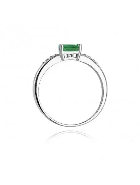 Ring In 14kt Gold with Emerald 0,40 ct and 6 Diamonds 0,03 ct