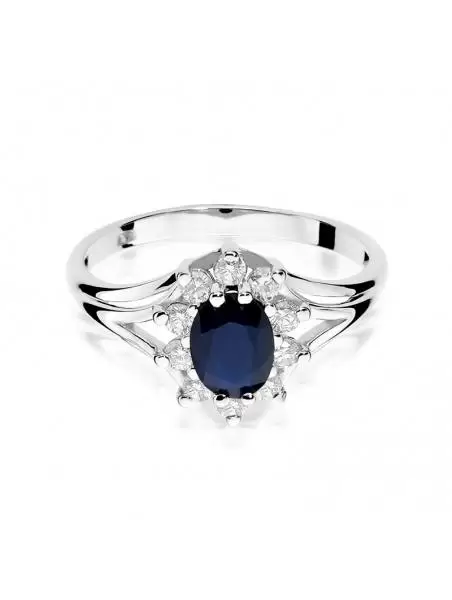 Ring In 14kt Gold with Sapphire 0,90 ct and 10 Diamonds 0.30 ct