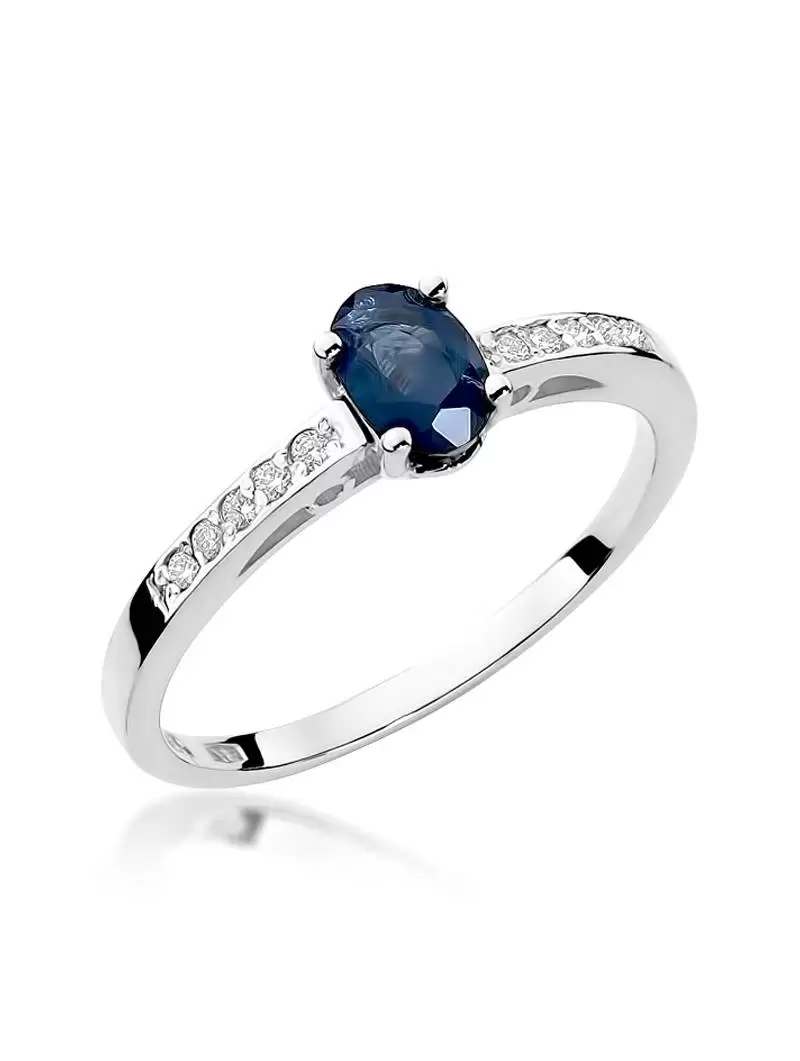 Ring in 14 kt Gold with Sapphire 0,70 ct and 10 Diamonds 0.05 ct