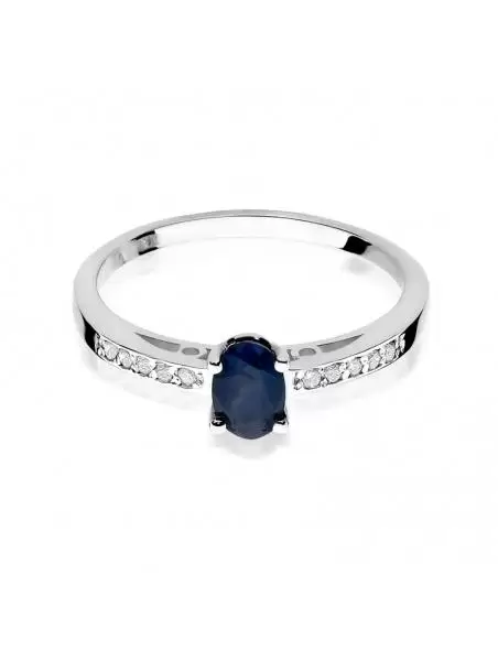 Ring in 14 kt Gold with Sapphire 0,70 ct and 10 Diamonds 0.05 ct