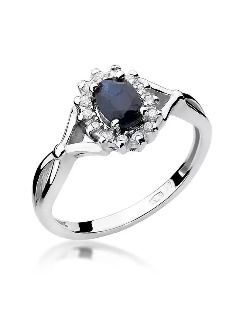 Ring In 14kt Gold with Sapphire 0,70 ct and 14 Diamonds 0,12 ct