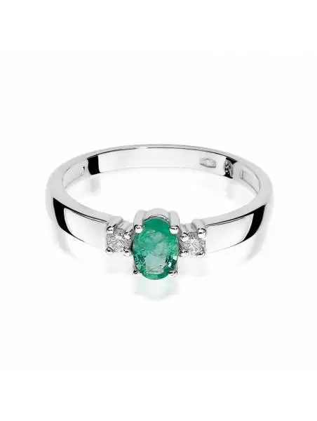 Ring In 14kt Gold with Emerald 0,40 ct and 2 Diamonds 0.08 ct