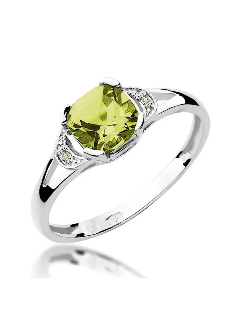 Ring In Gold with Olivine 1,00 ct and 2 Diamonds 0,01 ct
