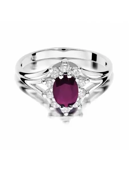 Ring In 14kt Gold with Ruby is 1.00 ct and 10 Diamonds 0.30 ct