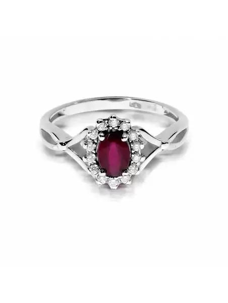 Ring In 14kt Gold with Ruby 0.60 ct and 14 Diamonds 0,12 ct