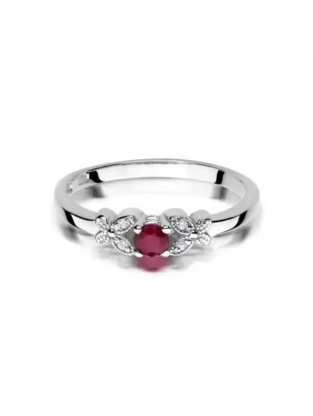 Ring In 14kt Gold with Ruby 0.15 ct and 4 Diamonds 0,02 ct