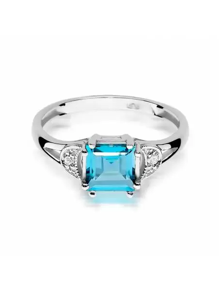 Ring 14kt Gold with Topaz and 1.40 ct and 2 Diamonds 0,06 ct