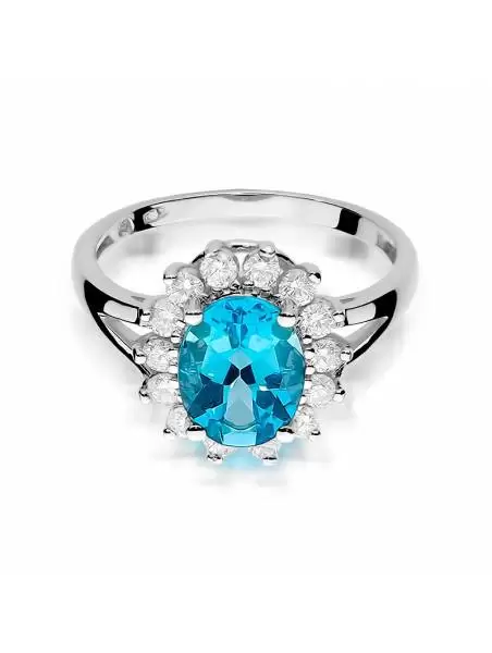 Ring In 14 kt Gold with Topaz 1,70 ct and 14 Diamonds 0,42 ct
