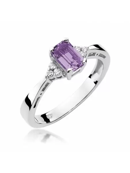 Ring In 14kt Gold with Amethyst 0,50 ct and 6 Diamonds 0,03 ct