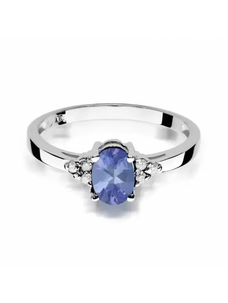 Ring In 14kt Gold with Tanzanite 0,70 ct and 6 Diamonds 0.05 ct