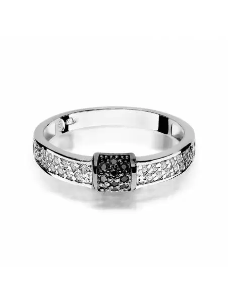 Ring In 14kt Gold with 28 White Diamonds ct 0.14 and 10 Black Diamonds 0.05 ct
