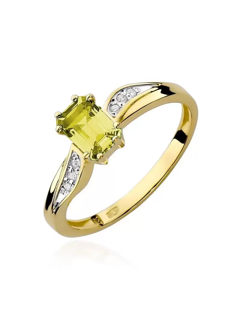 Ring In 14kt Gold with Citrine 0.60 ct and 6 Diamonds 0,03 ct