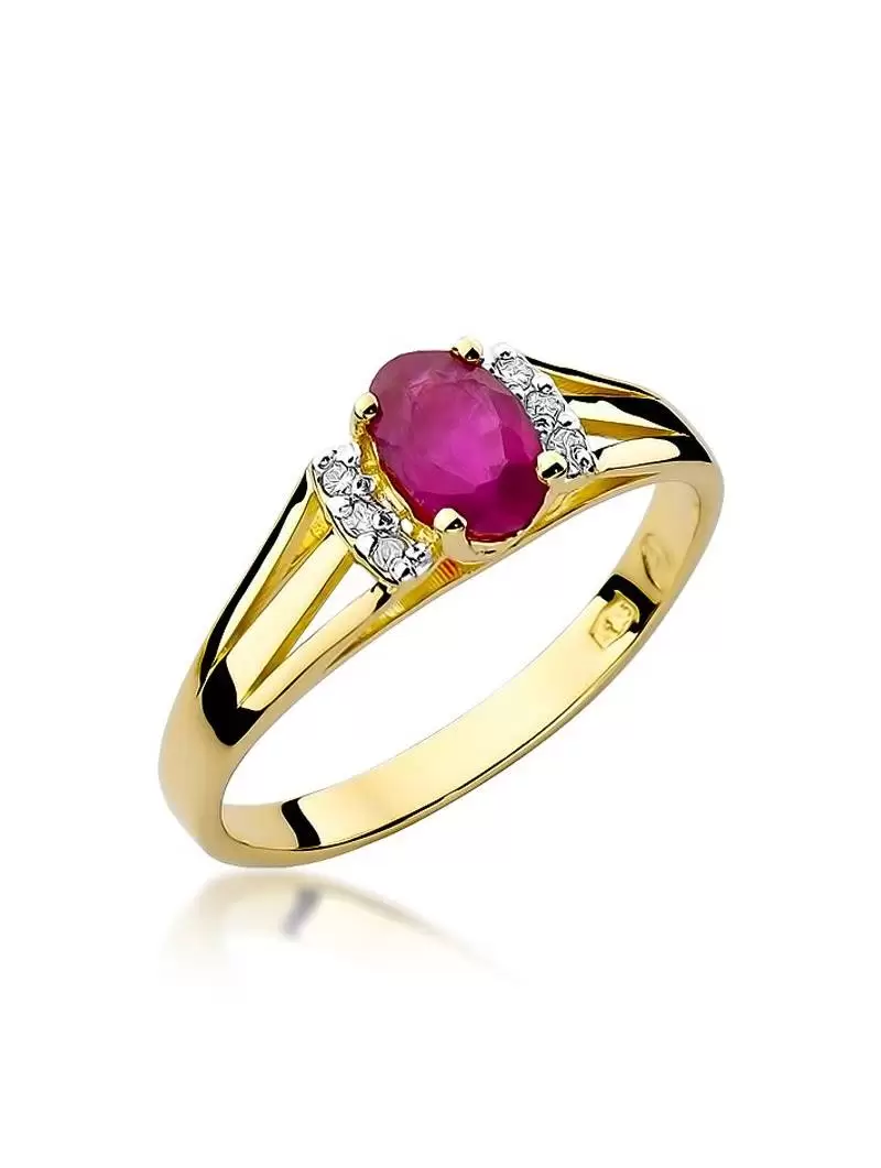 Ring In 14kt Gold with Ruby 0.60 ct and 6 Diamonds 0.05 ct