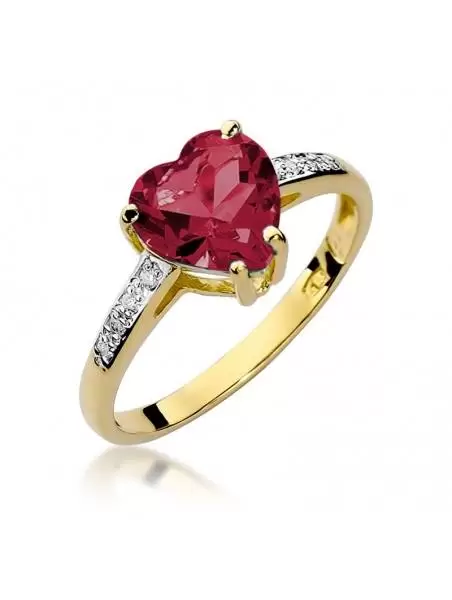 Ring In 14kt Gold with Ruby 1,70 ct and 8 Diamonds 0,04 ct