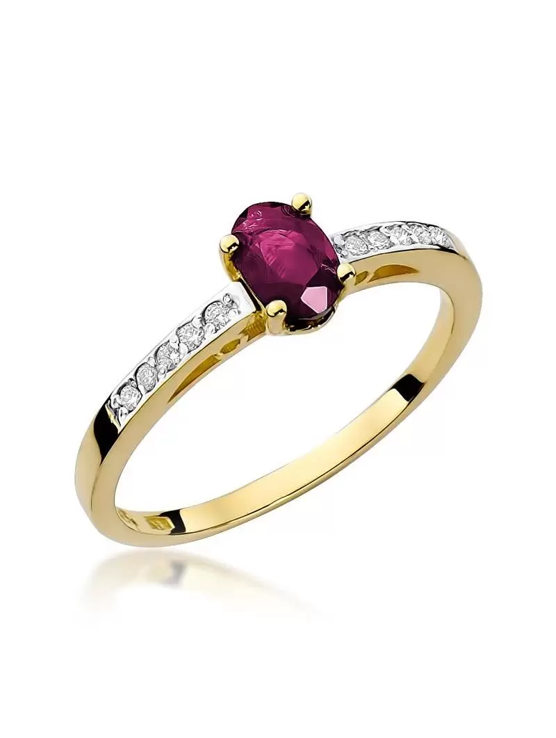 Ring In 14kt Gold with Ruby 0.60 ct and 10 diamonds 0.05 ct