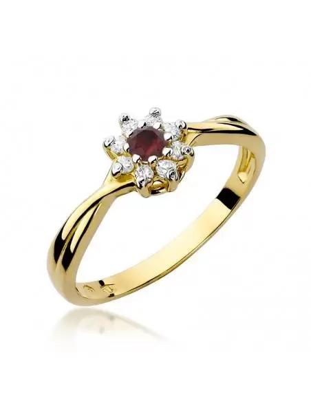Ring In 14kt Gold with Ruby 0.15 ct and 8 Diamonds 0,12 ct