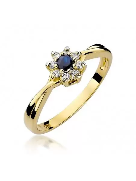 Ring In 14kt Gold with Sapphire 0.15 ct and 8 Diamonds 0,12 ct