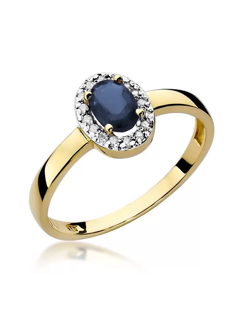 Gold ring with 0.70 ct Sapphire and 16 0.08 ct diamonds