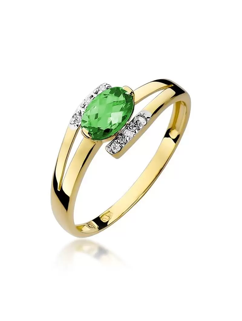 Ring In 14kt Gold mit Smaragd 0,40 ct und 6 Diamanten 0,06 ct
