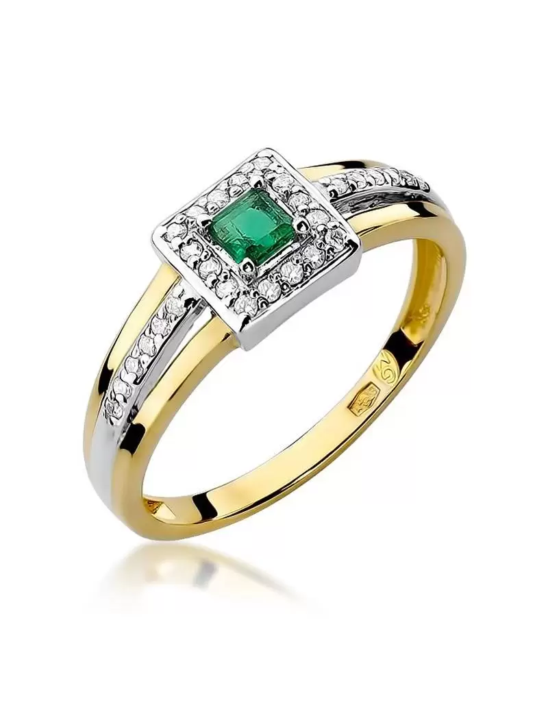 Ring In 14kt Gold with Emerald 0.15 ct and 20 Diamonds 0,14 ct