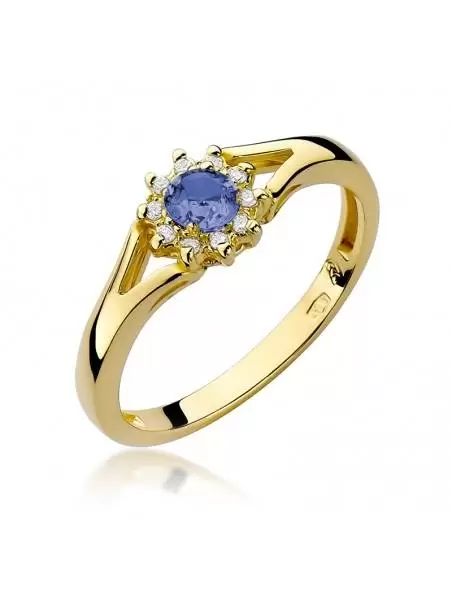 Ring In 14kt Gold with Tanzanite 0.15 and 10 Diamonds 0.09 ct