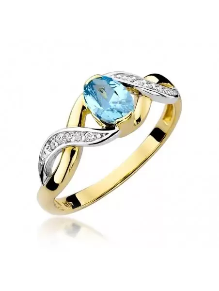 Ring 14kt Gold with Topaz with a 0.50 ct and 10 Diamonds 0.05 ct