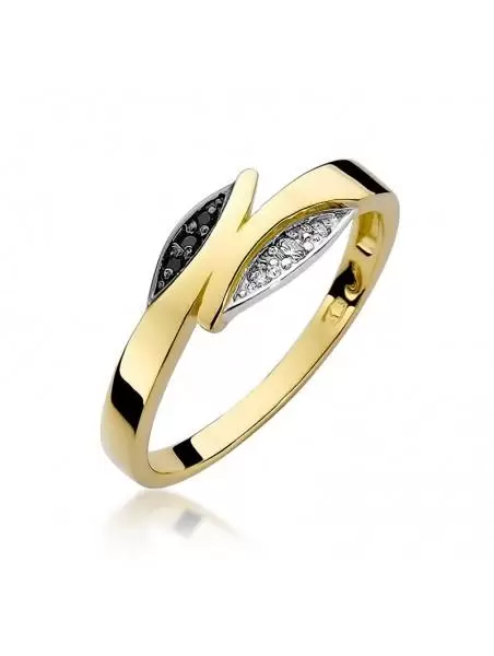 Ring In 14kt Gold with 3 Black diamonds with 0.02 ct and 3 White Diamonds 0,03 ct