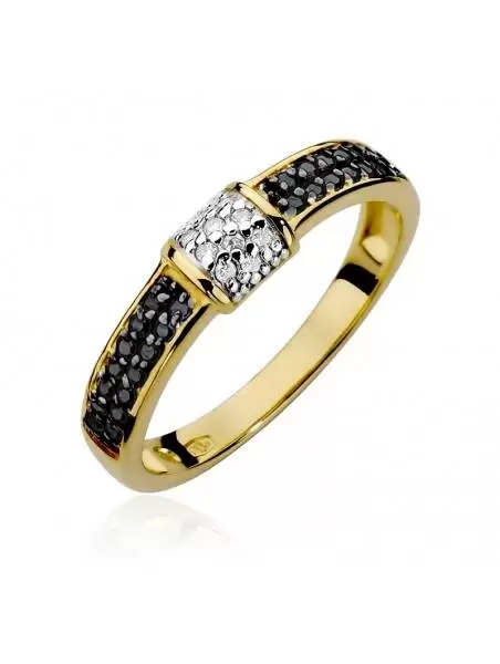 Ring In 14kt Gold with 28 Black Diamonds 0,14, and 10 White Diamonds 0.05 ct