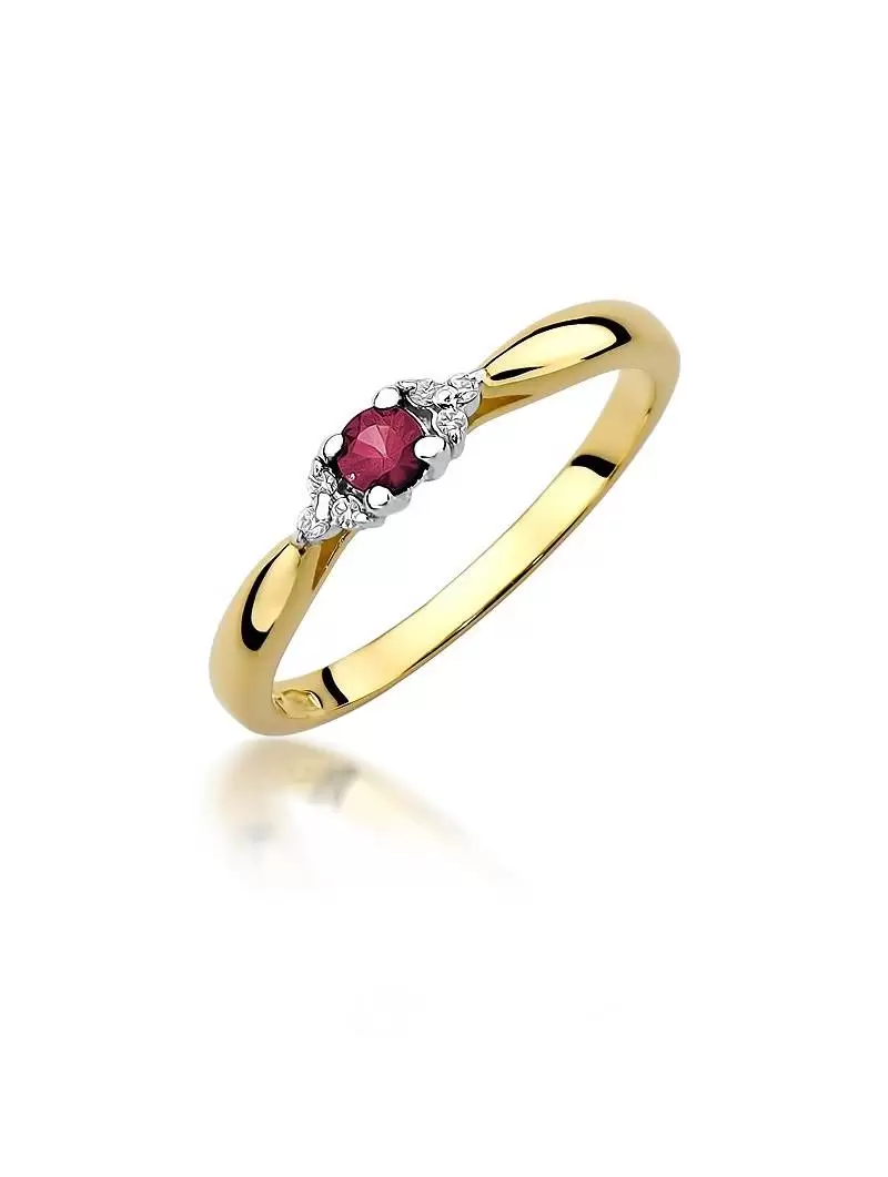 Gold ring 14 kt with Ruby 0.15 ct and 6 Diamonds 0,03 ct
