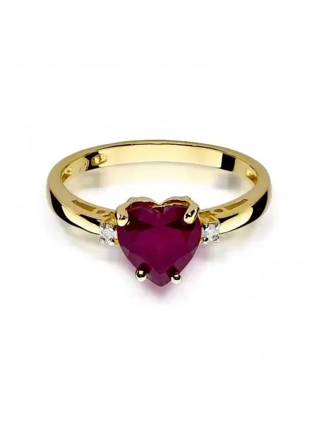 Ring In 14kt Gold with Ruby 1,70 ct and 2 Diamonds 0,03 ct