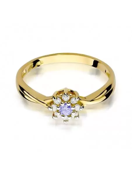 Ring in 14kt Gold with Tanzanite 0.15 ct and 8 Diamonds 0,12 ct