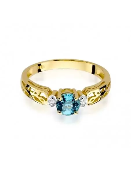 Ring Gold with Topaz with a 0.50 ct and 2 Diamonds 0,02 ct