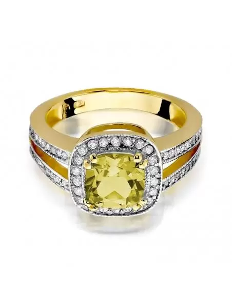 Ring In 14kt Gold with Citrine 2.00 ct and 66 Diamonds 0,41 ct
