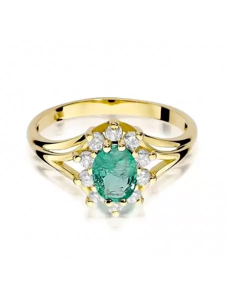 Ring In 14kt Gold with Emerald of 0.80 ct and 10 Diamonds 0.30 ct