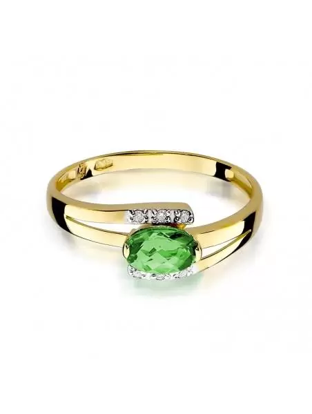 Ring In 14kt Gold mit Smaragd 0,40 ct und 6 Diamanten 0,06 ct