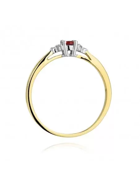 Gold ring 14 kt with Ruby 0.15 ct and 6 Diamonds 0,03 ct