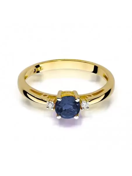 Ring In 14kt Gold with a Sapphire of 0.50 ct and 2 Diamonds 0,03 ct
