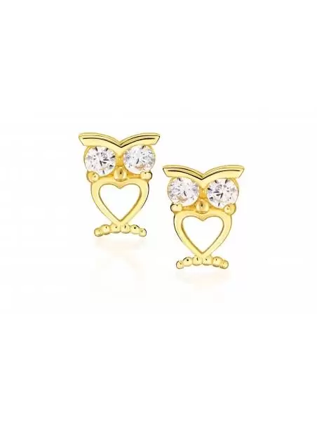 Earrings Gold Owl with cubic Zirconia